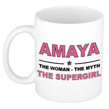 Naam cadeau mok/ beker Amaya The woman, The myth the supergirl 300 ml - Naam mokken