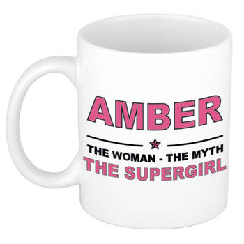 Naam cadeau mok/ beker Amber The woman, The myth the supergirl 300 ml - Naam mokken