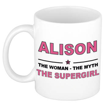 Naam cadeau mok/ beker Alison The woman, The myth the supergirl 300 ml - Naam mokken