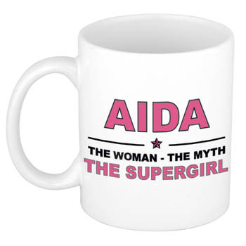 Naam cadeau mok/ beker Aida The woman, The myth the supergirl 300 ml - Naam mokken