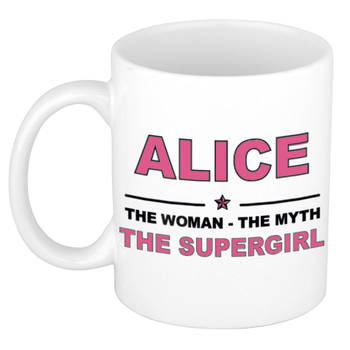 Naam cadeau mok/ beker Alice The woman, The myth the supergirl 300 ml - Naam mokken