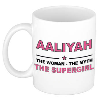 Naam cadeau mok/ beker Aaliyah The woman, The myth the supergirl 300 ml - Naam mokken
