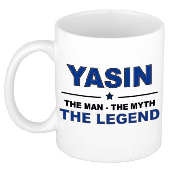 Naam cadeau mok/ beker Yasin The man, The myth the legend 300 ml - Naam mokken