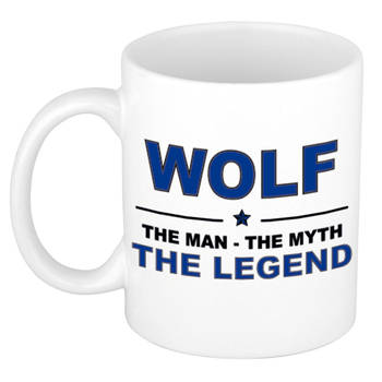 Naam cadeau mok/ beker Wolf The man, The myth the legend 300 ml - Naam mokken