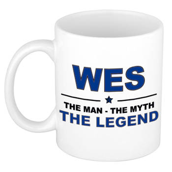 Naam cadeau mok/ beker Wes The man, The myth the legend 300 ml - Naam mokken