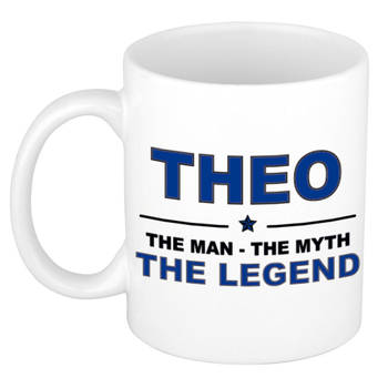 Naam cadeau mok/ beker Theo The man, The myth the legend 300 ml - Naam mokken