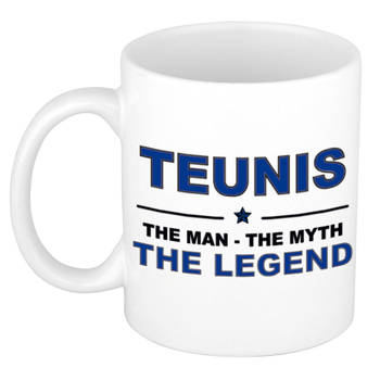 Naam cadeau mok/ beker Teunis The man, The myth the legend 300 ml - Naam mokken