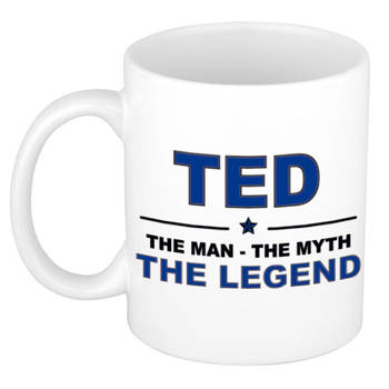 Naam cadeau mok/ beker Ted The man, The myth the legend 300 ml - Naam mokken