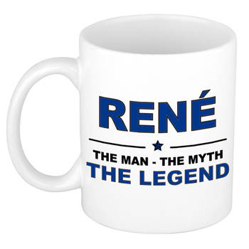 Naam cadeau mok/ beker Rene The man, The myth the legend 300 ml - Naam mokken