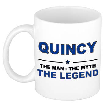 Naam cadeau mok/ beker Quincy The man, The myth the legend 300 ml - Naam mokken