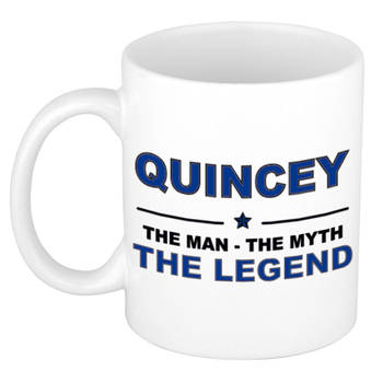 Naam cadeau mok/ beker Quincey The man, The myth the legend 300 ml - Naam mokken