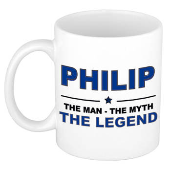 Naam cadeau mok/ beker Philip The man, The myth the legend 300 ml - Naam mokken