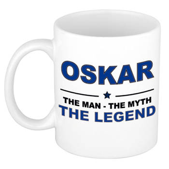 Naam cadeau mok/ beker Oskar The man, The myth the legend 300 ml - Naam mokken