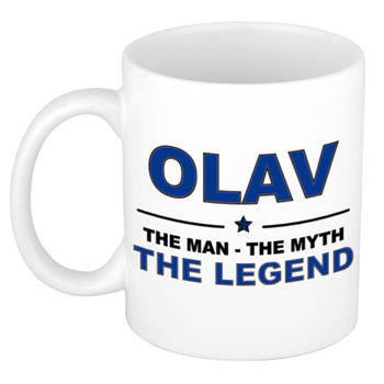 Naam cadeau mok/ beker Olav The man, The myth the legend 300 ml - Naam mokken