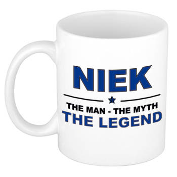 Naam cadeau mok/ beker Niek The man, The myth the legend 300 ml - Naam mokken