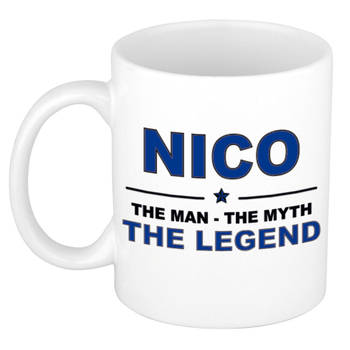 Naam cadeau mok/ beker Nico The man, The myth the legend 300 ml - Naam mokken