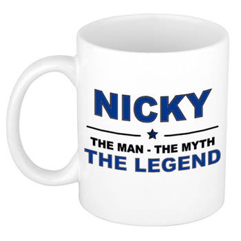 Naam cadeau mok/ beker Nicky The man, The myth the legend 300 ml - Naam mokken