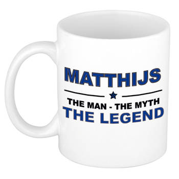 Naam cadeau mok/ beker Matthijs The man, The myth the legend 300 ml - Naam mokken