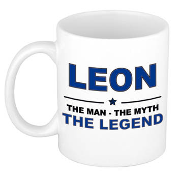Naam cadeau mok/ beker Leon The man, The myth the legend 300 ml - Naam mokken