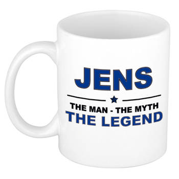 Naam cadeau mok/ beker Jens The man, The myth the legend 300 ml - Naam mokken
