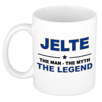 Naam cadeau mok/ beker Jelte The man, The myth the legend 300 ml - Naam mokken