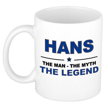 Naam cadeau mok/ beker Hans The man, The myth the legend 300 ml - Naam mokken
