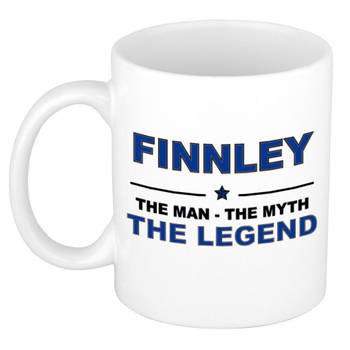 Naam cadeau mok/ beker Finnley The man, The myth the legend 300 ml - Naam mokken