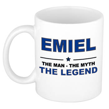 Naam cadeau mok/ beker Emiel The man, The myth the legend 300 ml - Naam mokken