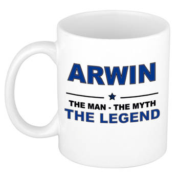 Naam cadeau mok/ beker Arwin The man, The myth the legend 300 ml - Naam mokken