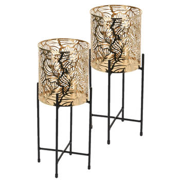 Set van 2x stuks plantenpot goud op metalen standaard - 35 cm hoogte - Plantenpotten