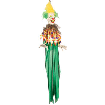 Hangdecoratie pop bewegende horror clown groen 100 cm - Halloween poppen