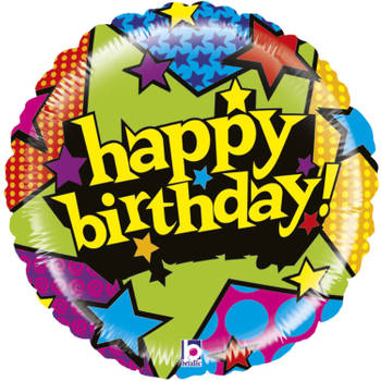 Folie ballon Gefeliciteerd/Happy Birthday sterren 53 cm met helium gevuld - Ballonnen