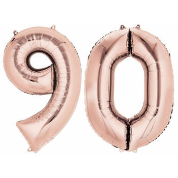 90 jaar leeftijd helium/folie ballonnen rose goud feestversiering - Ballonnen