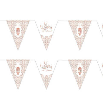 2x stuks suikerfeest/offerfeest versiering metallic vlaggenlijnen wit/rose goud 6 meter - Vlaggenlijnen