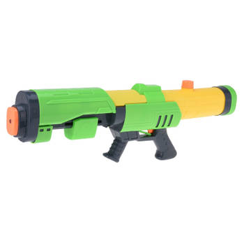 1x Mega waterpistolen/waterpistool met pomp groen/geel van 63 cm kinderspeelgoed - Waterpistolen