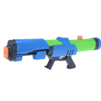 1x Mega waterpistolen/waterpistool met pomp blauw/groen van 63 cm kinderspeelgoed - Waterpistolen