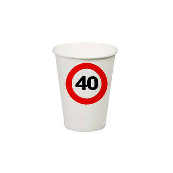 8x stuks verjaardag/feest bekertjes 40 jaar stopbord thema - Feestbekertjes