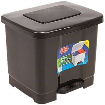 Dubbele afvalemmer/vuilnisemmer donkergrijs 35 liter met deksel en pedaal - Prullenbakken