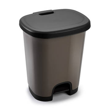 Kunststof afvalemmers/vuilnisemmers taupe bruin/zwart van 27 liter met pedaal - Pedaalemmers
