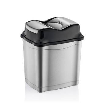 Zilver/zwarte kunststof vuilnisbak 28 liter voor op kantoor - Prullenbakken