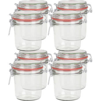 8x Glazen confituren pot/weckpot 400 ml met beugelsluiting en rubberen ring - Weckpotten