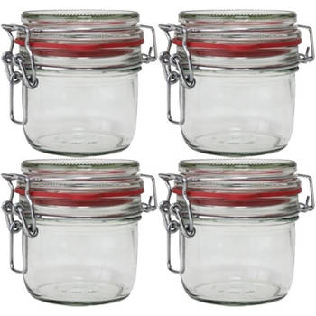 4x Glazen confituren pot/weckpot 200 ml met beugelsluiting en rubberen ring - Weckpotten