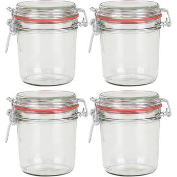 4x Glazen confituren pot/weckpot 400 ml met beugelsluiting en rubberen ring - Weckpotten