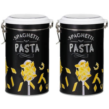 Set van 2x stuks pasta voorraadbussen/bewaarblikken metaal 11 x 19 cm - Voorraadblikken