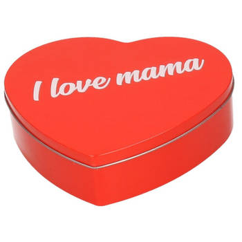 Rood I Love Mama hart snoeptrommel 18 cm - Voorraadblikken