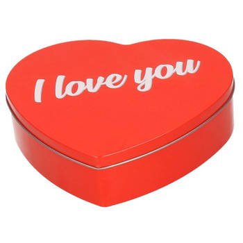 Rood I Love You hart snoeptrommel 18 cm - Voorraadblikken