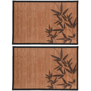6x stuks rechthoekige placemats 30 x 45 cm bamboe bruin met zwarte bamboe print 3 - Placemats