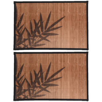 4x stuks rechthoekige placemat 30 x 45 cm bamboe bruin met zwarte bamboe print 2 - Placemats
