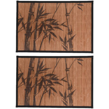 4x stuks rechthoekige placemats 30 x 45 cm bamboe bruin met zwarte bamboe print 1 - Placemats