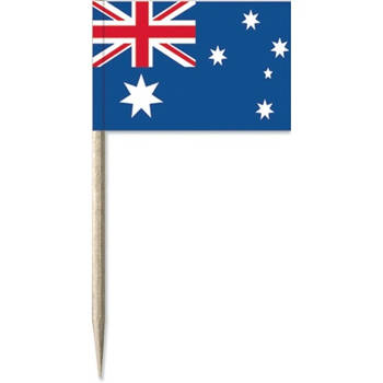 50x Vlaggetjes prikkers Australie 8 cm hout/papier - Cocktailprikkers